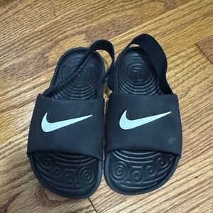 Nike Kids Black Slide Sandals with White Swoosh - 10C